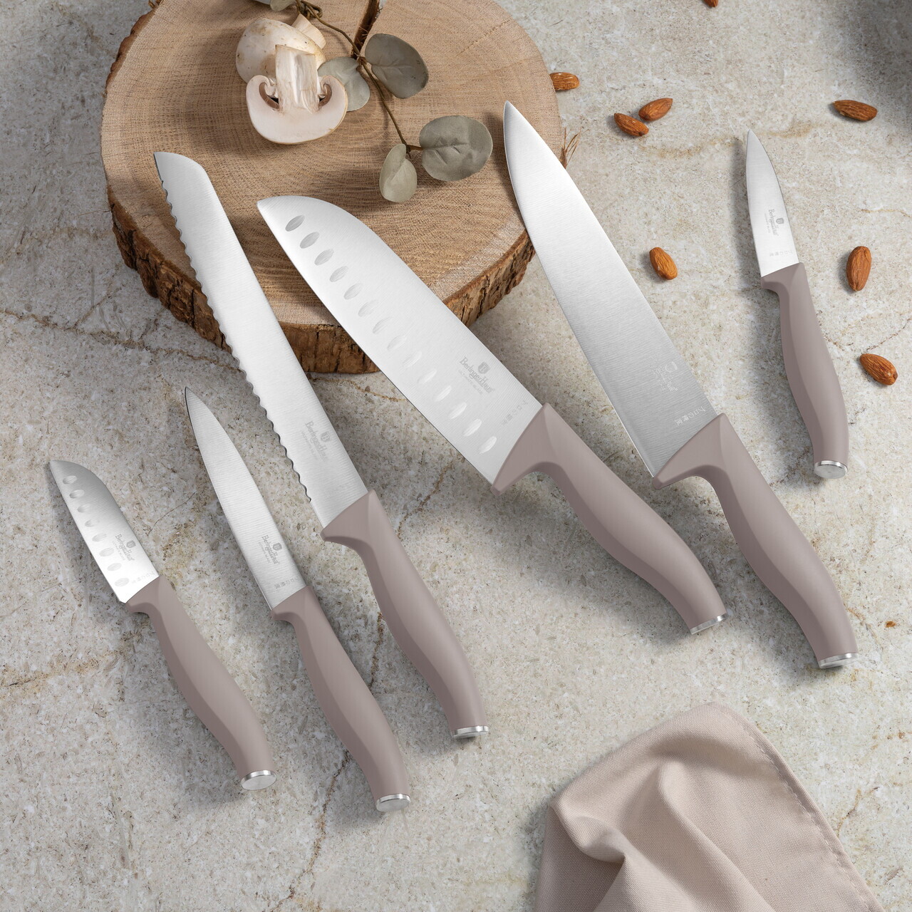 Set 5 cutite cu suport rotund Berlinger Haus, Taupe, inox/bambus, taupe mat/natur - imagine 6