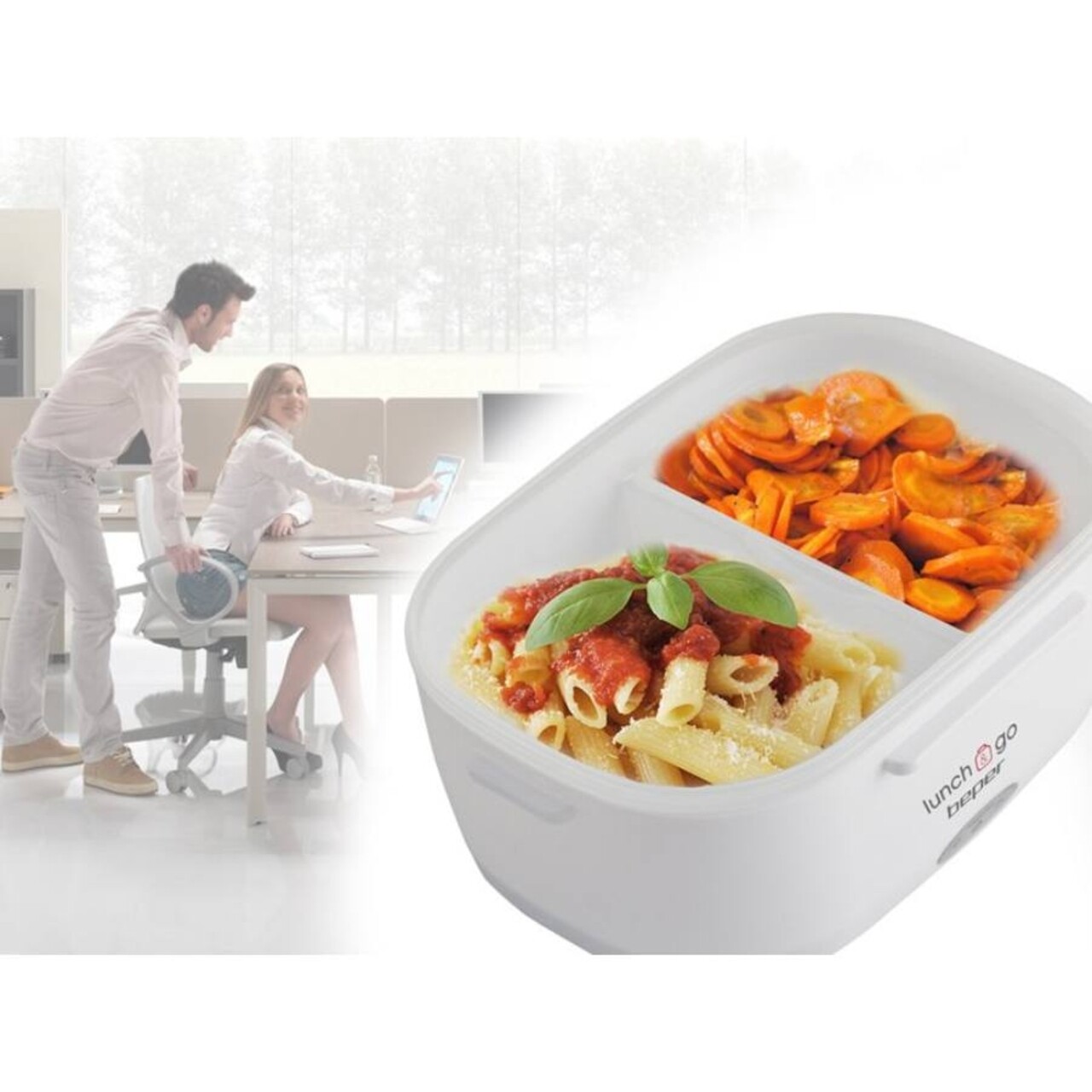 Lunch Box -Cutie Electrica Pentru Incalzirea Pranzului 90.920G, Beper, 40 W, 450 Ml, 1000 Ml, Alb/rosu