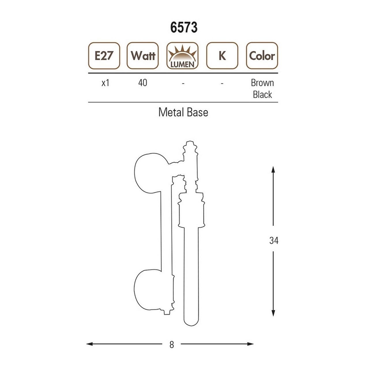 Aplica De Perete Metal, Maison In Design, 8 X 34 Cm, 1 X E27, 40W, Maro Inchis