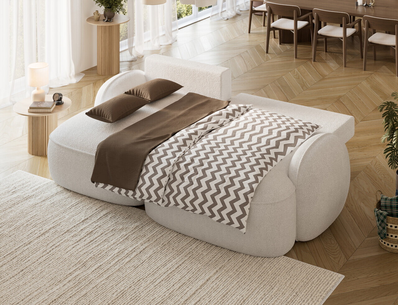 Coltar extensibil stanga 3 locuri ELTAP, Tesalia, 240x150x93 cm, lemn/tesatura boucle, alb — imaginea 6