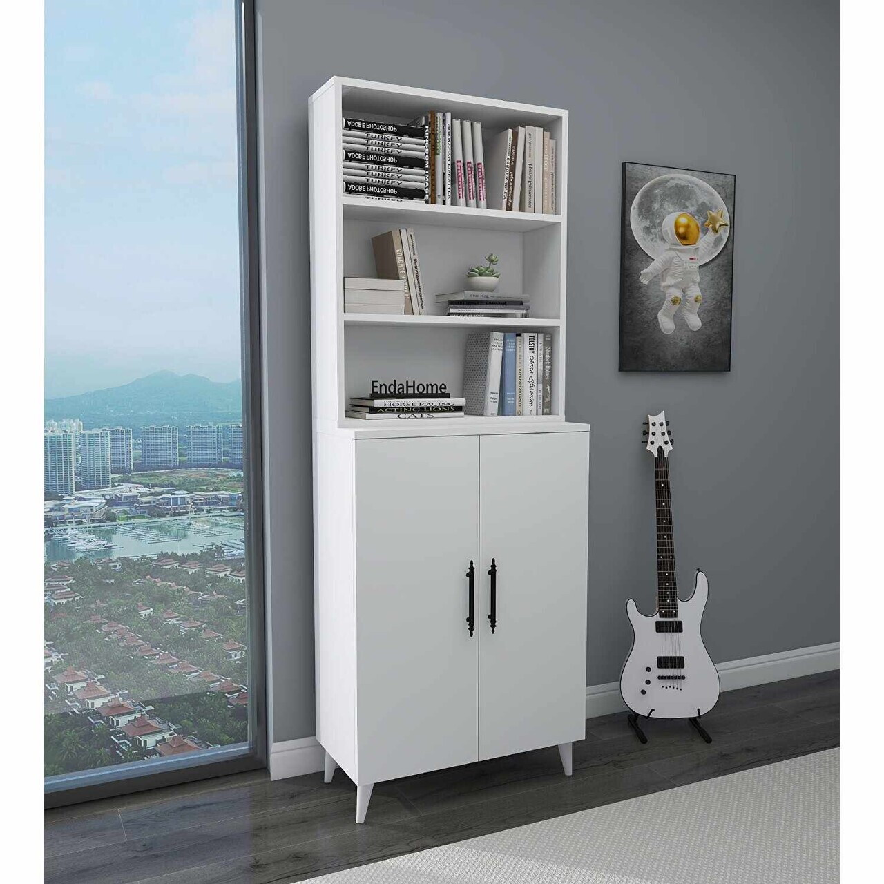 Corp biblioteca, Hanah Home, Oras, 65x183.4x32 cm, Alb
