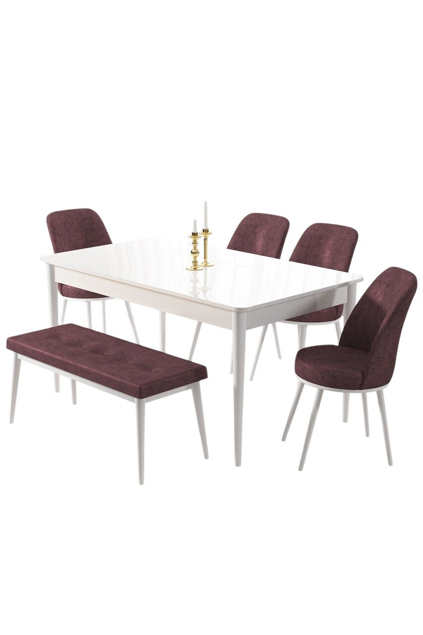 Set masa si 6 scaune, Hanah Home, Pir, Alb / Roz Păduros — imaginea 2