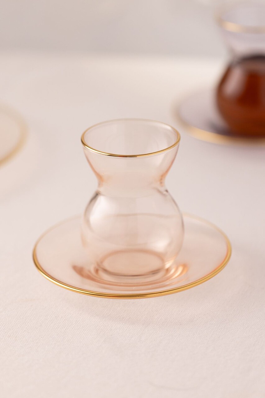 Set pahare pentru ceai, Hermia, 127RKL1205, Farfurie: 12 x 12 x 1,7 cm (6 bucăți), Mov / Somon / Albastru - imagine 3