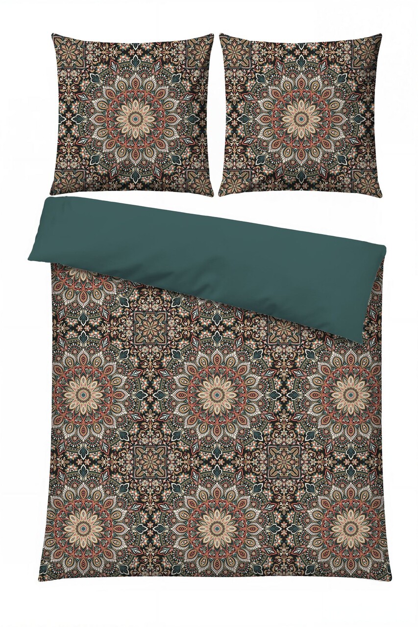 Lenjerie de pat dubla Super King (EU) (IT), 3 piese, L'essentiel Maison, Ornate, Albastru petrol — imaginea 3