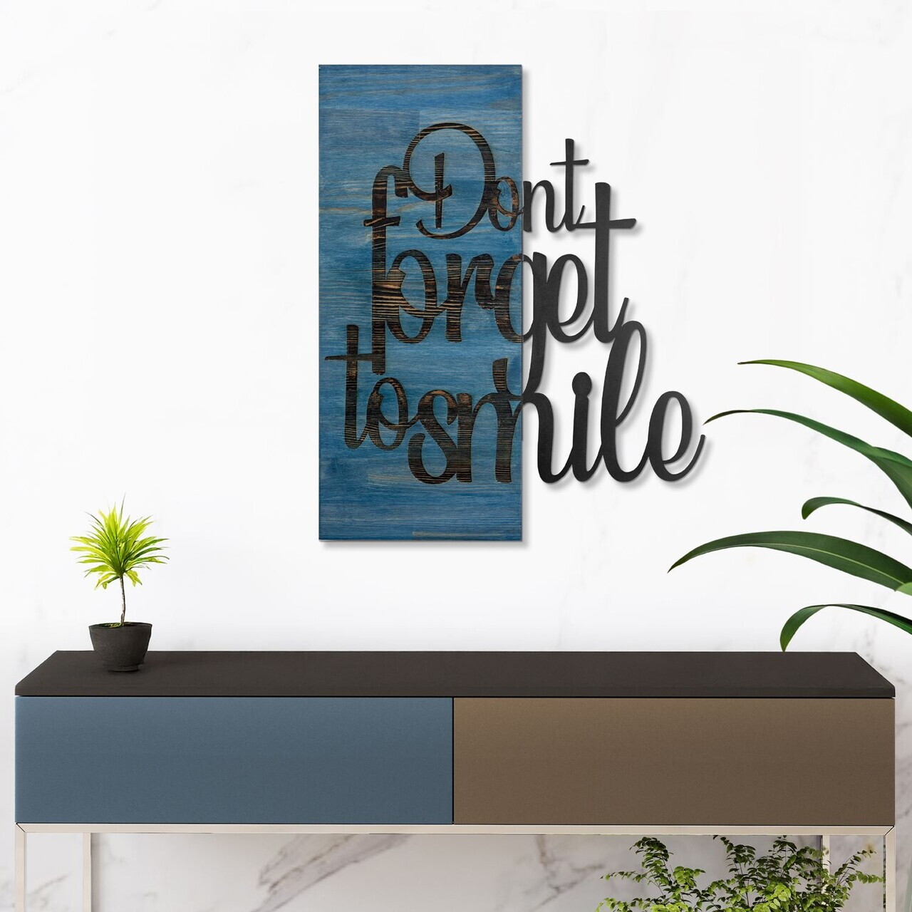 Decoratiune de perete, Ebedi Nakıs -3, Metal, Rama din lemn (grosime 3 cm), Albastru/Negru — imaginea 2