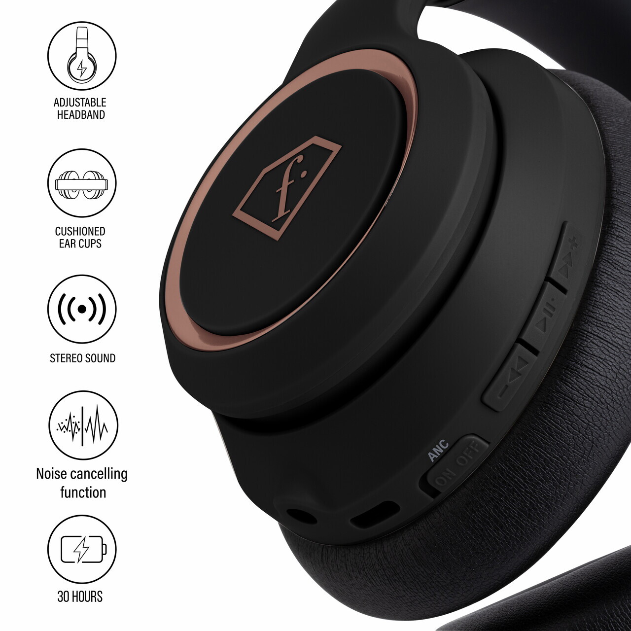 Casti wireless ANC Fashion TV, Matte Black-Rose Gold, 17x18.5x8 cm, negru - imagine 8