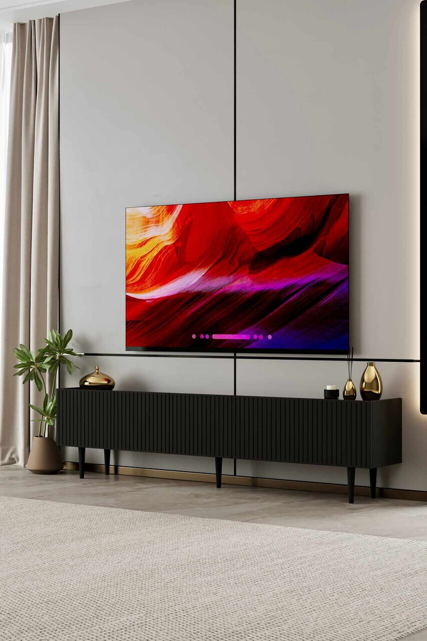 Comoda TV, Hanah Home, Capella 200, 200x50x29 cm, MDF, Negru - view 2