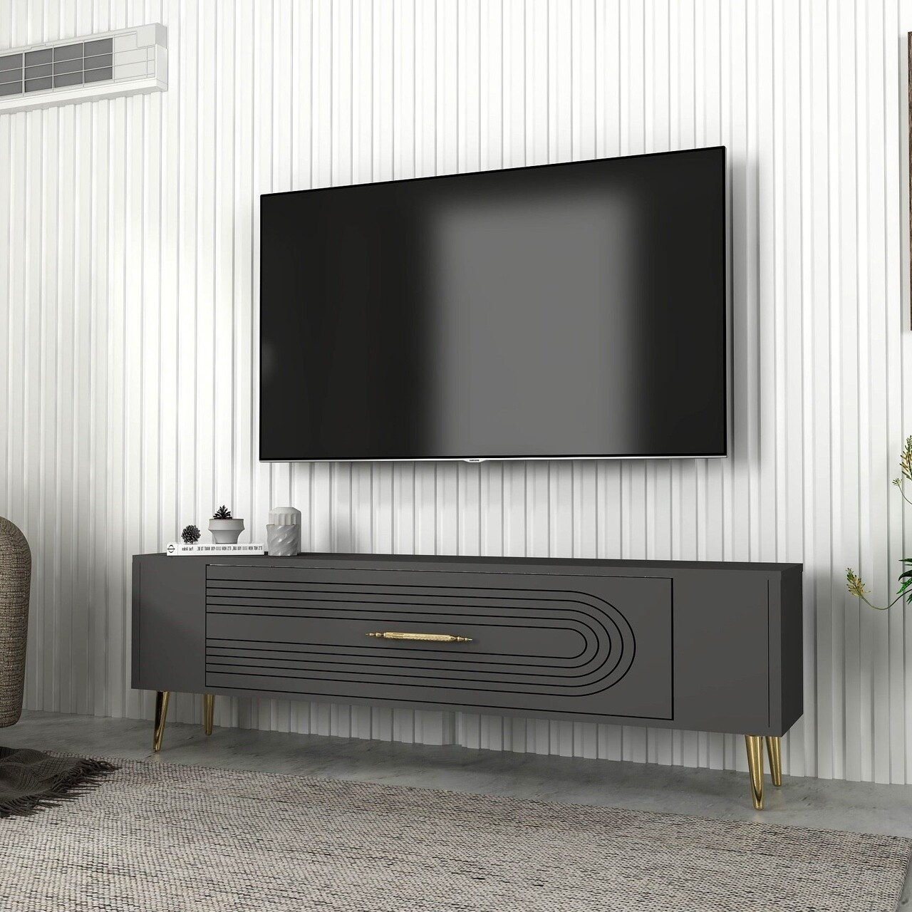Comoda TV, Olivia, Retrol3, Antracit / Aur - 1 | YEO