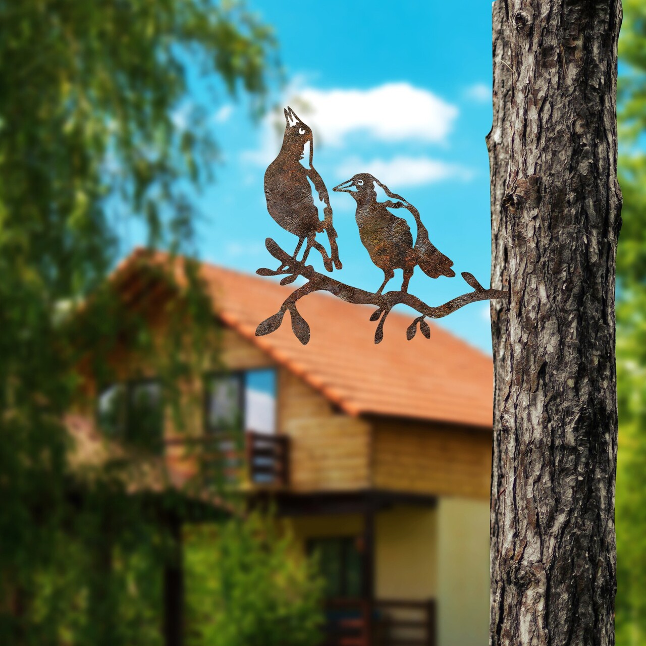 Obiect decorativ de grădină, Bird On The Branch 09, 45x39 cm, Maro - imagine 2