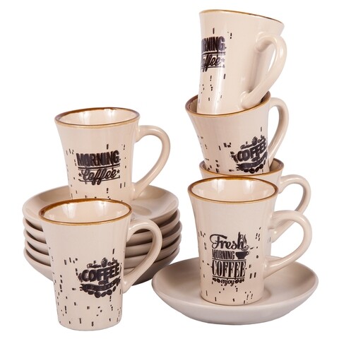 Poza Set 6 cesti cu farfurie pentru cafea Morning Coffee, Creaciones Meng, 80 ml, ceramica