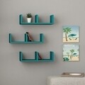 Set 3 rafturi pentru perete U-Model, Decortie, 50x20x14 cm, turcoaz