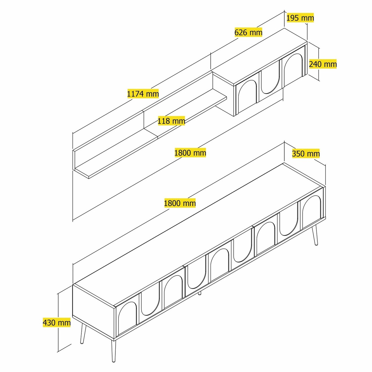Comoda TV, Hommy Craft, Lyon 2, 180x43x35 cm, PAL, Atlas / Aur