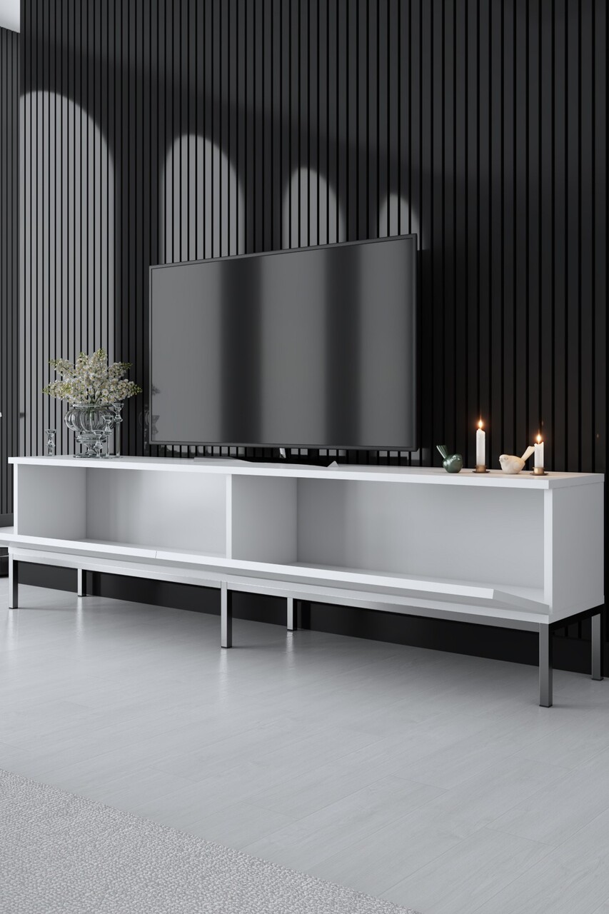 Comoda TV, Bexley, Lord, 180x47x30 cm, PAL, Alb / Argintiu - 1 | YEO