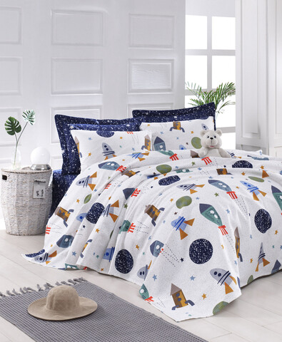 Cuvertura pique Single, Spacex - Dark Blue, EnLora Home, Bumbac
