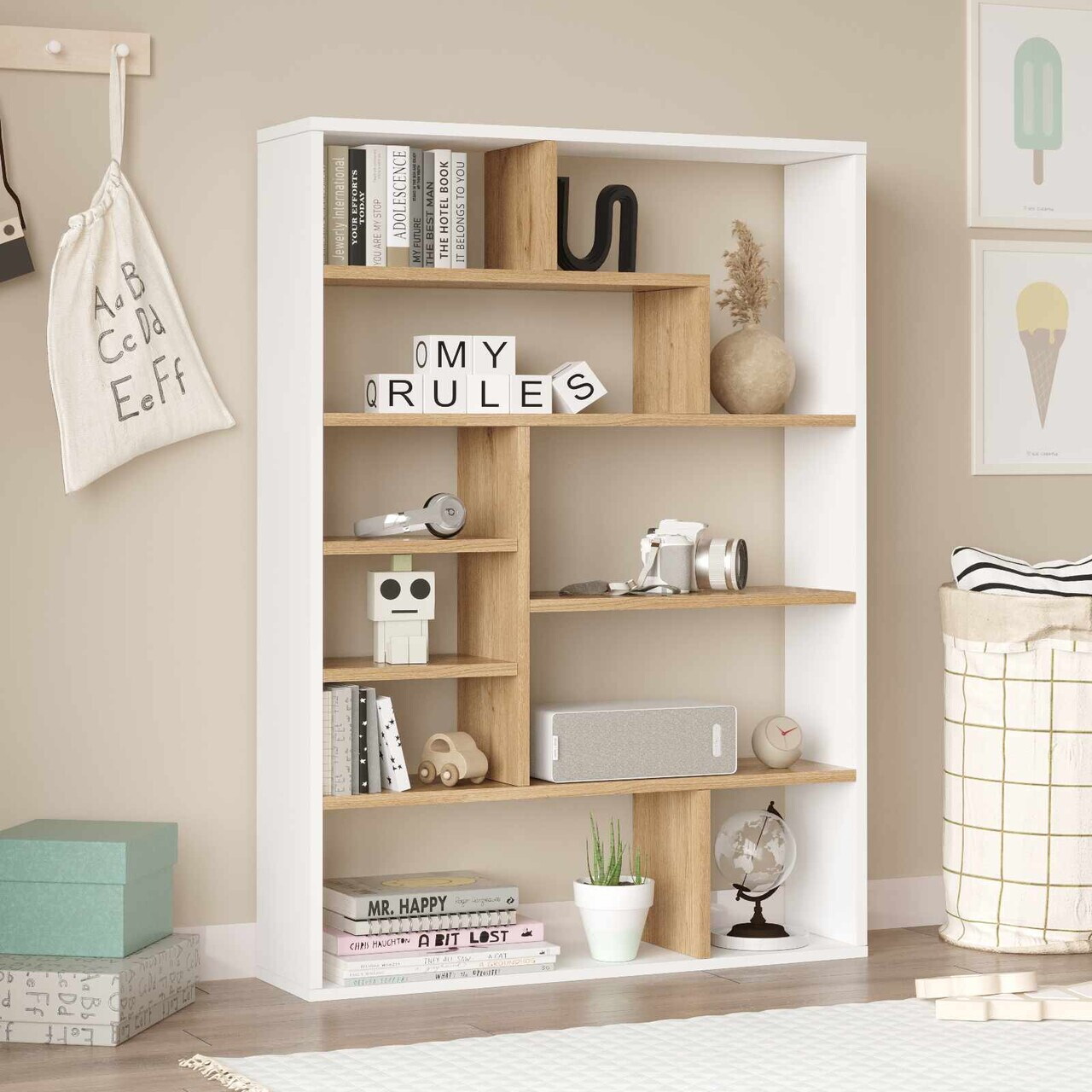Corp biblioteca Hanah Home Kee1-Sw 90x123.6x22 cm PAL Natural/Alb