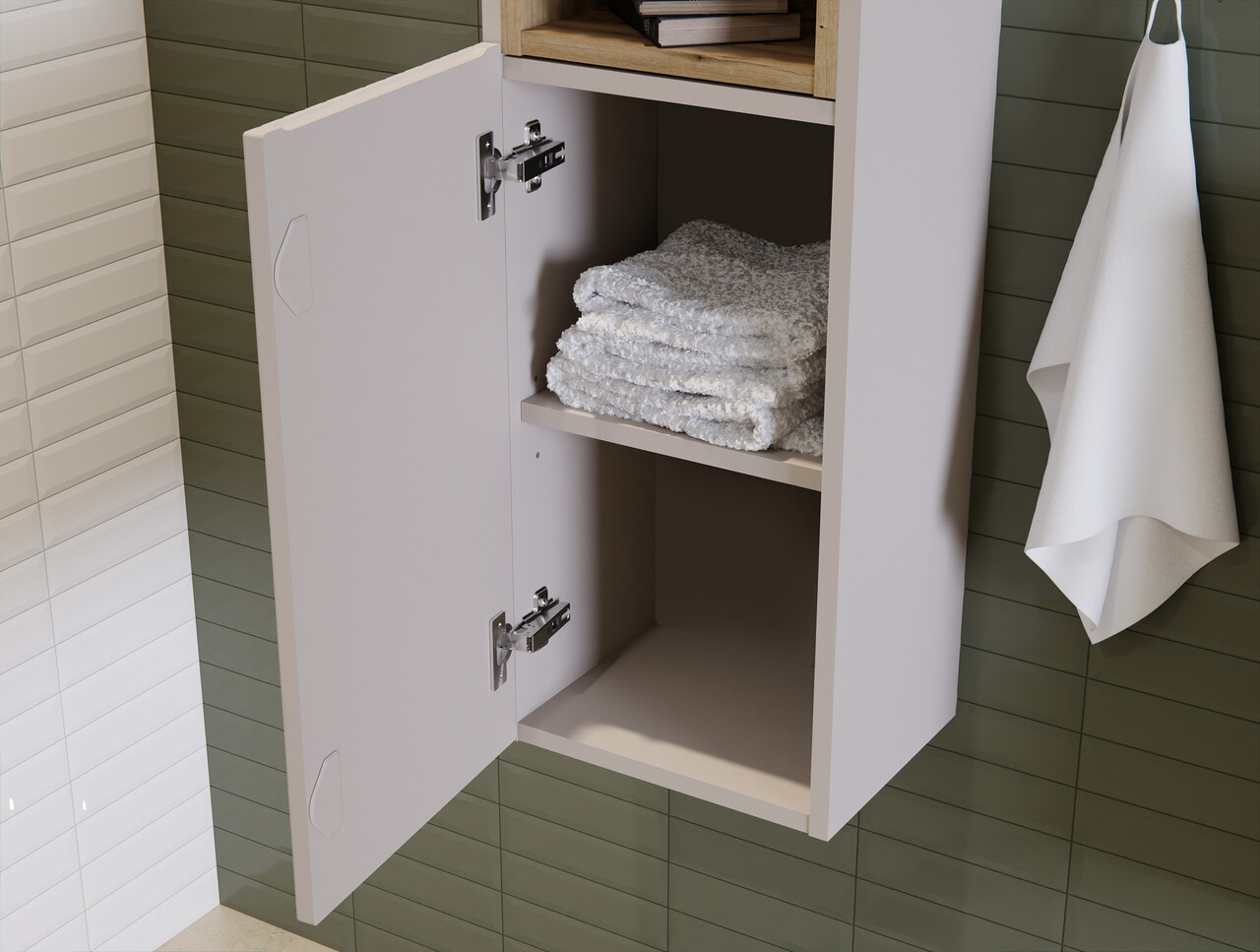 Set mobilier baie Nova Cashmere 140 cm, dulap inalt si masca dubla cu lavoar, Comad, MDF/PAL, casmir - view 3