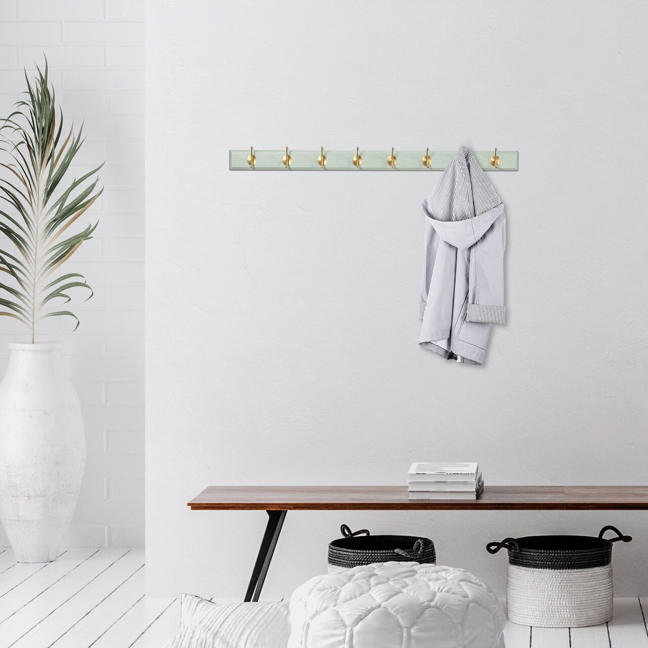 Cuier de perete din lemn, Daisetta, ASK-019, 100x7x8 cm, Lemn, Mentă / Aur - 2 | YEO