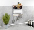 Suport multifunctional pentru bucatarie, Wenko, Magna, 33 x 8 x 34 cm, metal/bambus, alb/egru