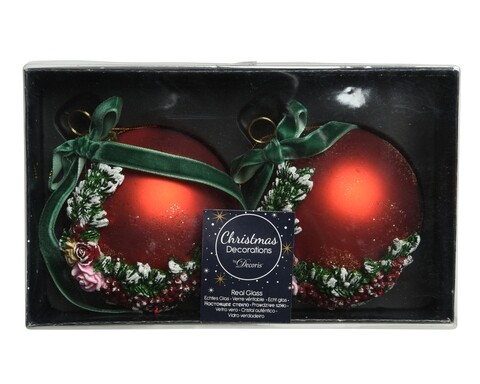 Set 2 globuri Bauble-poly, Decoris, Ø8 cm, sticla, rosu/verde