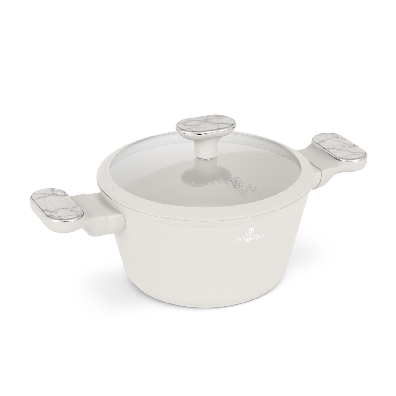 Oala cu capac Berlinger Haus, Sahara Marble, 20 cm, 2.6 L, aluminiu forjat, crem mat/marmura - imagine 5