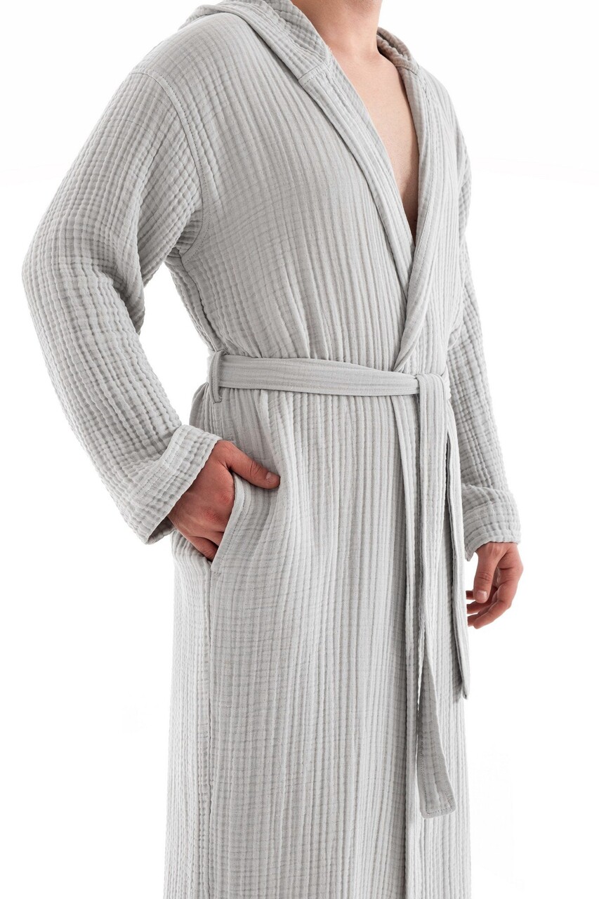 Halat de baie unisex, DC Home, Muslin, Bumbac , Gri