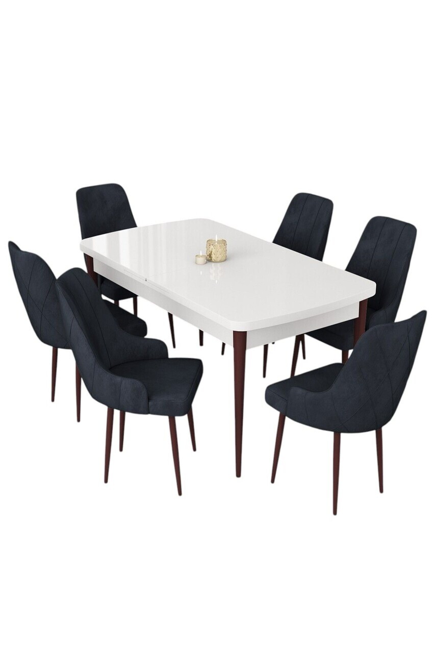 Set masa extensibila si scaune (7 piese), Hanah Home, Eta, Alb / Maro / Antracit — imaginea 2
