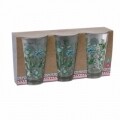 Set 3 pahare Cactus, 12.5 cm, sticla, verde/albastru