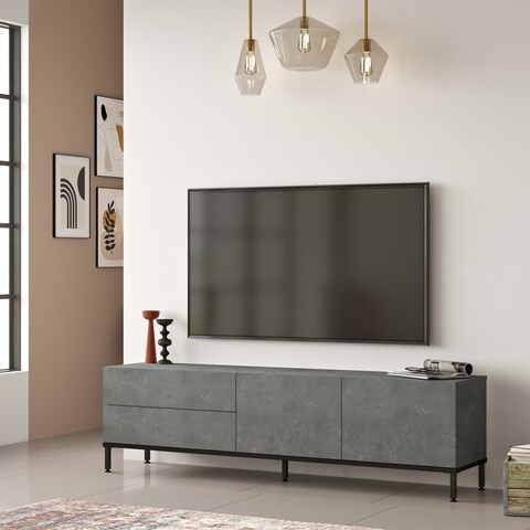 Comoda TV LV6 – RL, Yardley, 170.3×35.5×46.4 cm, argintiu/negru Comode