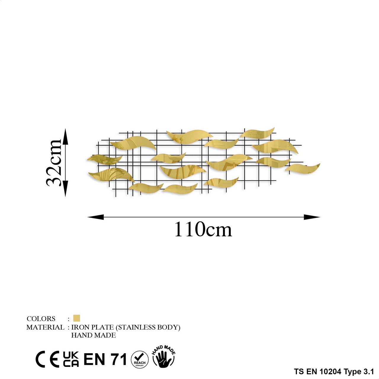 Decoratiune de perete, Lumos, Metal, Latime: 110 cm / Inaltime: 32 cm / Adancime: 4 cm, Multicolor