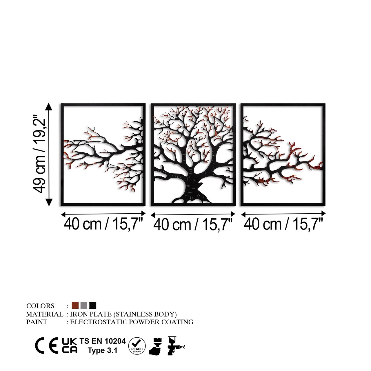 Decoratiune de perete, Tree 48, Lățime: 40 cm Înălțime: 49 cm Adâncime: 1,5 cm (3 bucăți), Multicolor - view 6