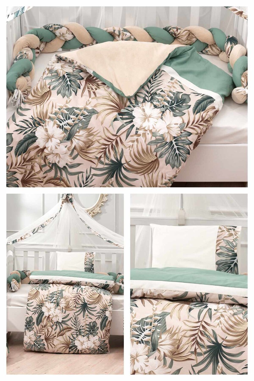 Set de dormit pentru bebelusi cu protectie laterala, Wallxpert, Tropical, Green / White / Brown - imagine 2