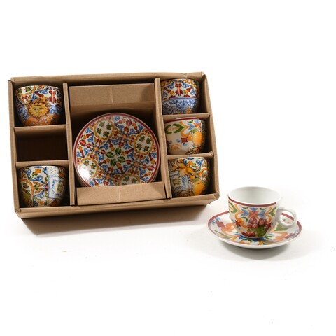 Set 6 cesti cu farfurie la terra del sole - 18707, mercury, 90 ml, ceramica, multicolor