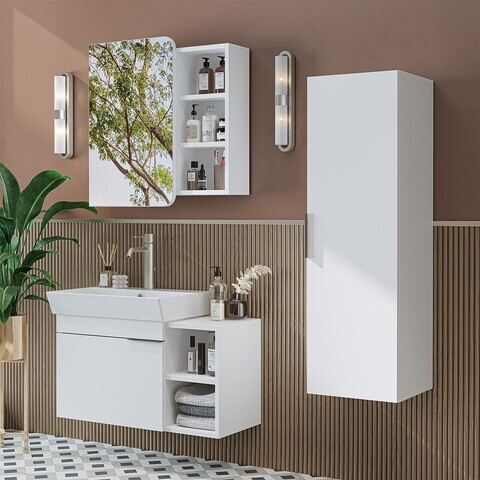 Set Dulap de Baie cu Chiuvetă și Oglindă (3 Piese), Hanah Home, 2926, PAL MELAMINAT, Alb