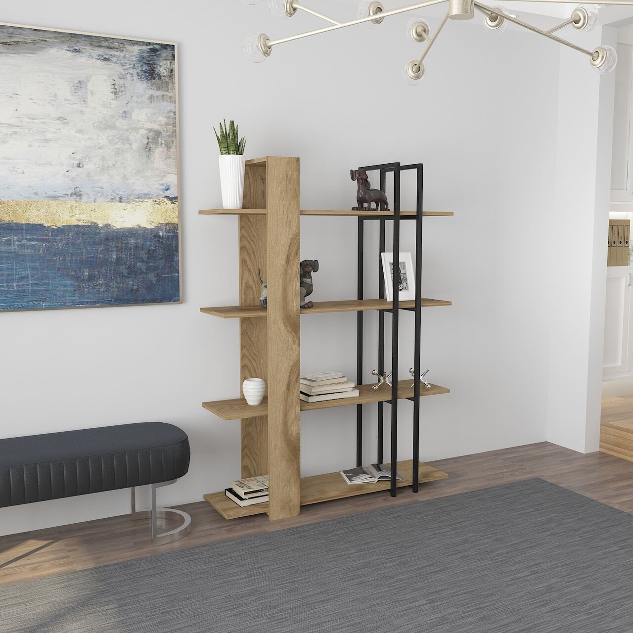 Corp biblioteca, Zena Home, Onno, Stejar / Negru - 2 | YEO