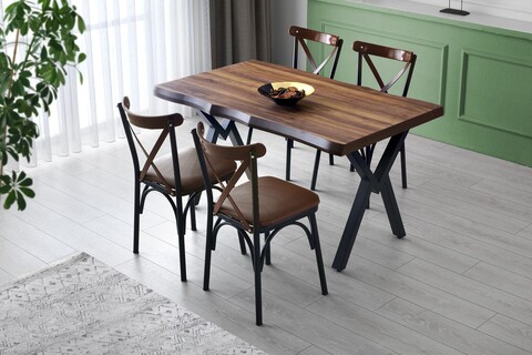 Set 4 scaune, Nmobb, Ahsap Ekol 251, 42 x 84 x 41 cm, metal/lemn, maro 251