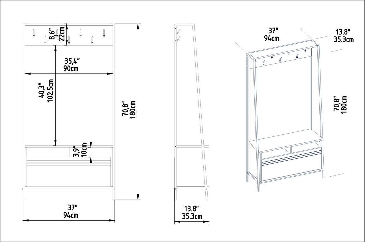 Cuier Cu Pantofar, Decorotika, Devin, 94 X 180 X 35.3 Cm, Pal Melaminat, Negru