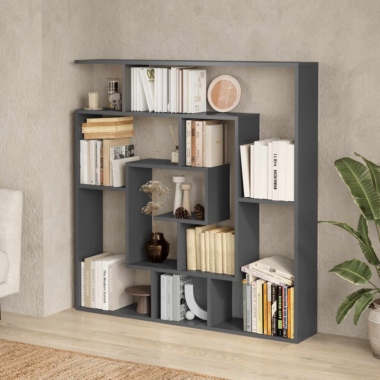 Corp biblioteca Hanah Home Granada 125x128.5x22 cm PAL Antracit