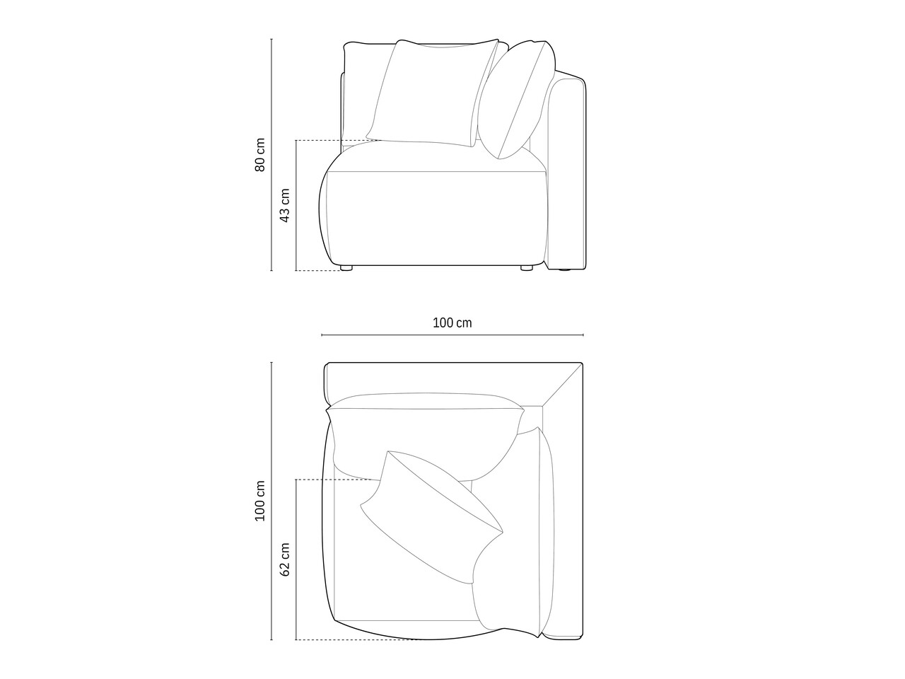 Modul pentru canapea, 1 loc, Chris-259, Micadoni Home, 100x100x80 cm, tesatura structurata chenille, gri beton