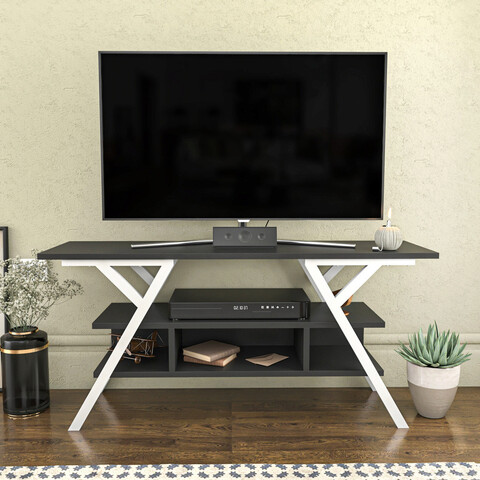 Comoda tv, retricy, minerva, 120x35x55 cm, pal, alb / antracit