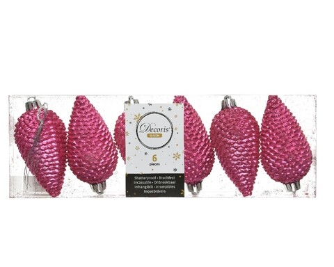 Set 6 globuri Pinecone Flashing, Decoris, plastic, roz Decoris