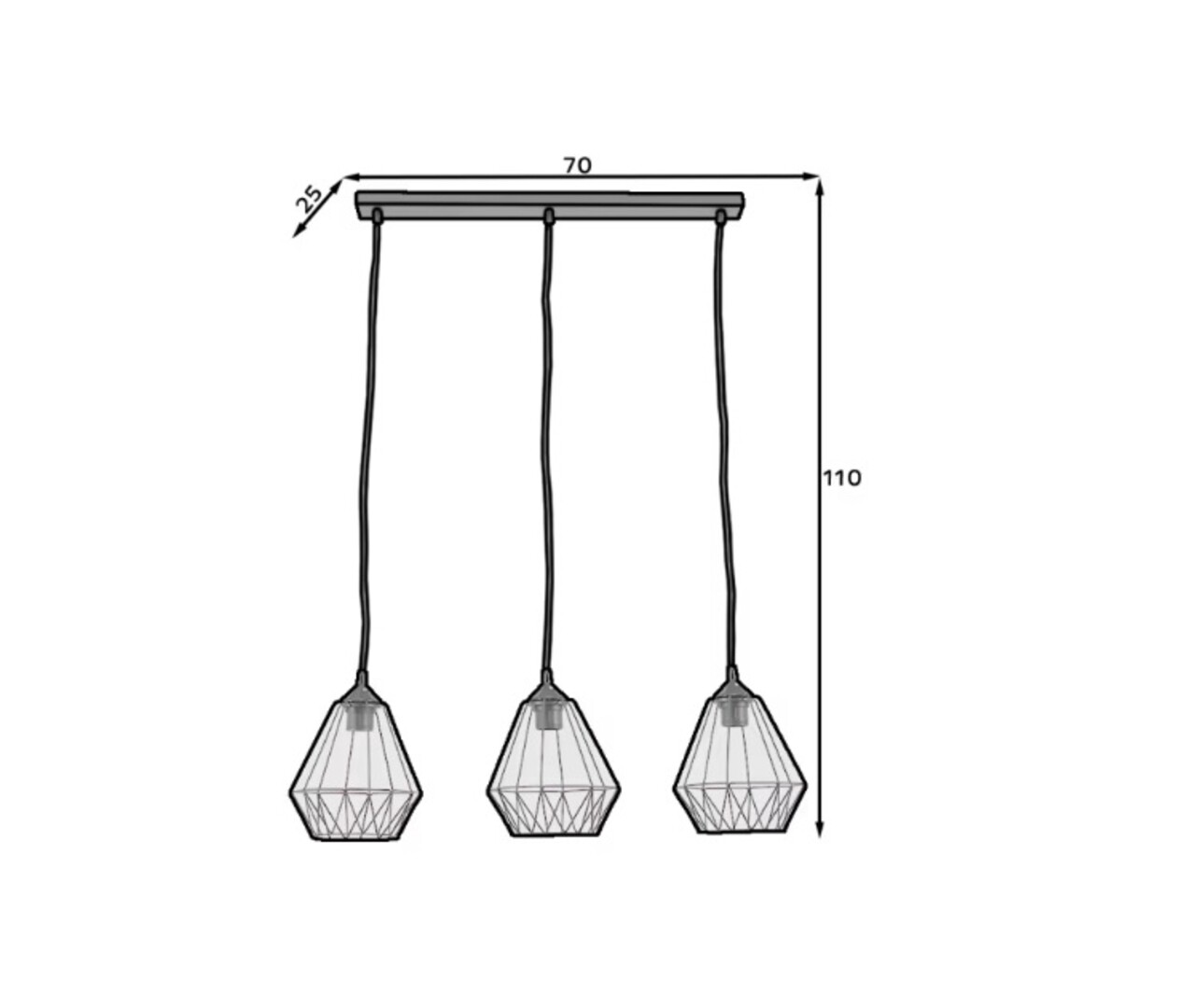 Lustra ELTAP, Benigne, 70x25x110 cm, 3xE27, 15W, otel, negru