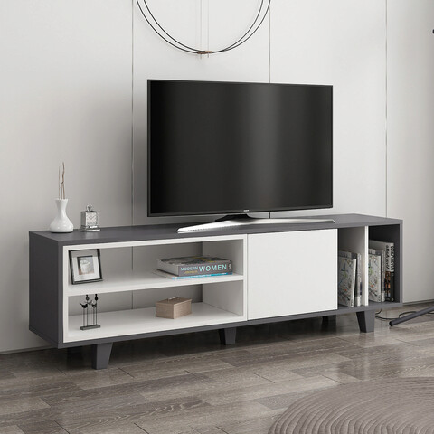Comoda TV, Colman, Rosmar, 160x35x48.6 cm, Alb / Antracit Colman