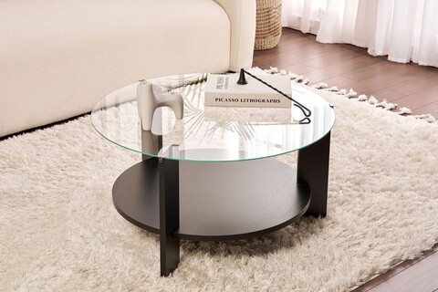 Masuta de cafea, Nordure, Clara, Lemn negru / Transparent