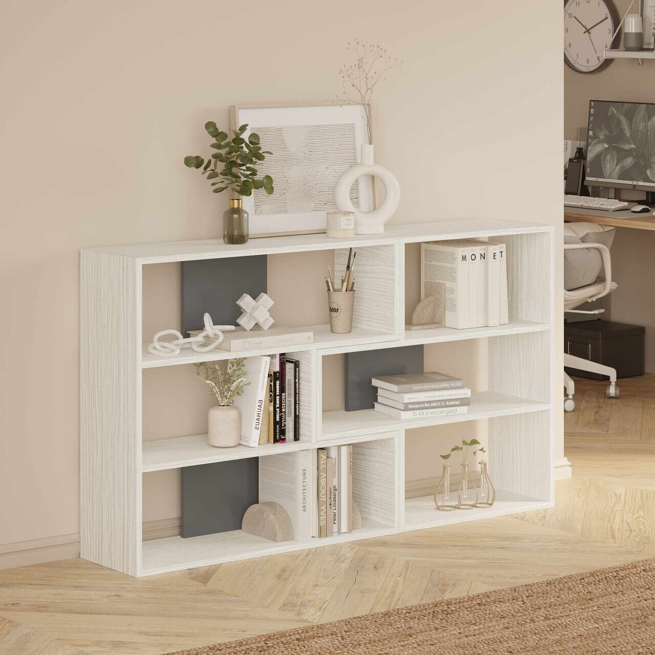 Corp biblioteca Hanah Home Aruba 165x89x30 cm PAL Alb / Antracit