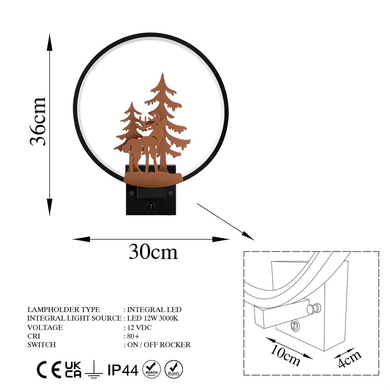 Aplica de perete, Shadow, 526SHD1154, Metal, Negru/Cupru