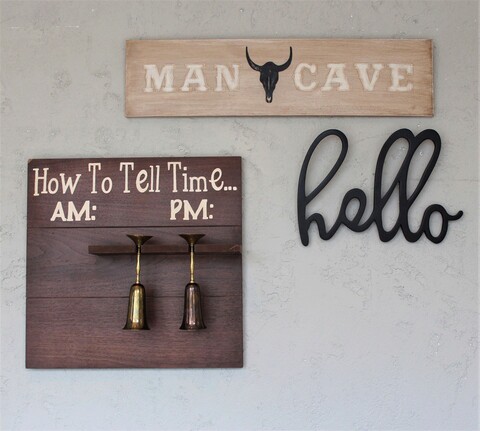 Decoratiune de perete, Hello Black, 42×1.8×30 cm, Placaj , Negru