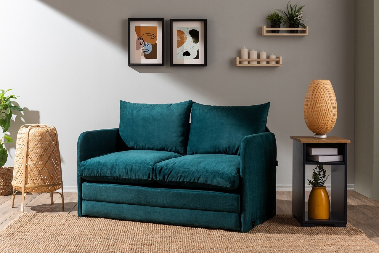Canapea extensibilă cu 2 locuri, Futon, 859FTN2871, Metal , Verde petrol - 1 | YEO