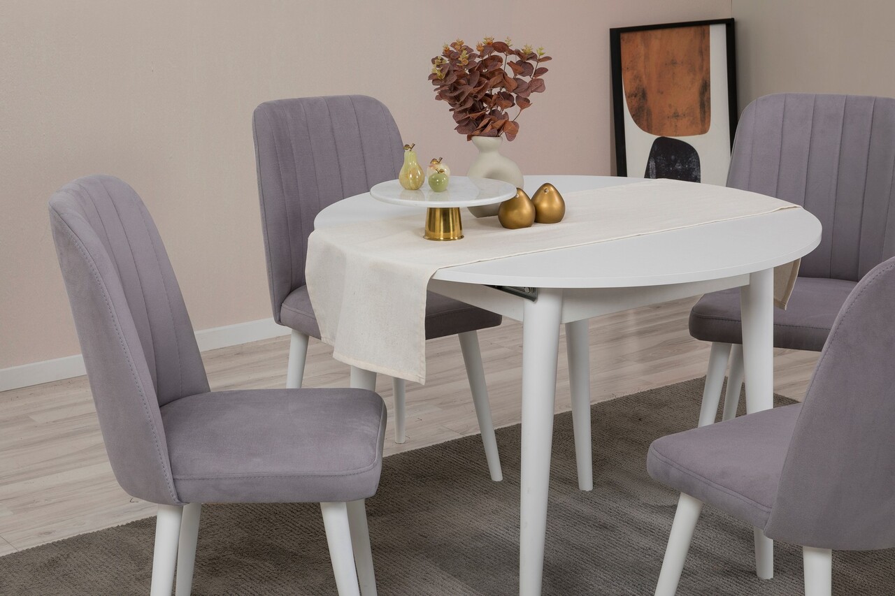 Set masa extensibila si scaune, Hanah Home, Vina 0701, Alb/Gri - imagine 3