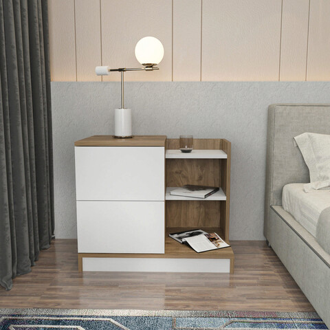 Noptiera, Retricy, Rena, 72x45x60 cm, PAL, Alb / Nuc 72x45x60 imagine 2022