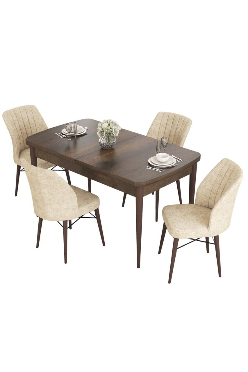 Set masa extensibila si scaune (5 piese), Hanah Home, Eva, Model baroc din lemn / Crem — imaginea 2